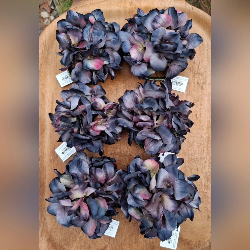 New Vintage Set Of 6 Pier 1 Pink Dark Purple Artificial Hydrangea Napkin Rings